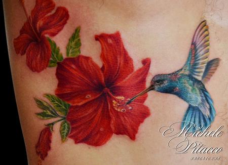 Tattoos - hummingbird with hibisus - 108228